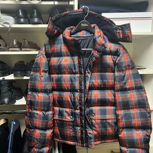 Prada Red and Blue Checkered Puffer Jacket